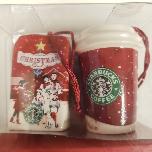 Starbucks Holiday 2007 Ornament Set Christmas Blend Coffee Bag and Seasonal Cup - Picture 2 of 11